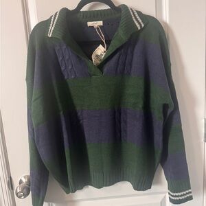 NWT-Easel Green and Blue Striped Women’s Sweater-Small